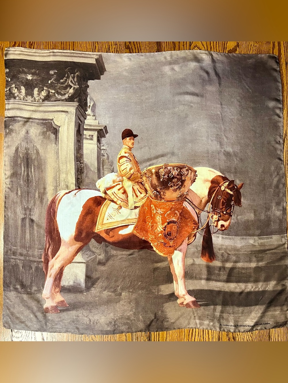 100% Silk Scarf Vintage Equestrian Horse Silk Scarf Gray Elegant Art Munnings